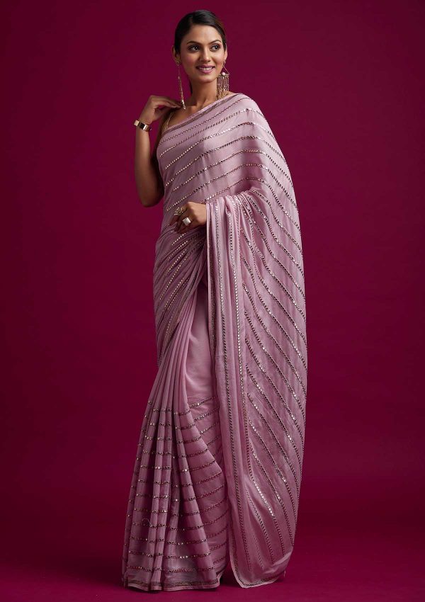 fashionable-pink-color-fancy-mirror-work-trendy-party-wear-saree