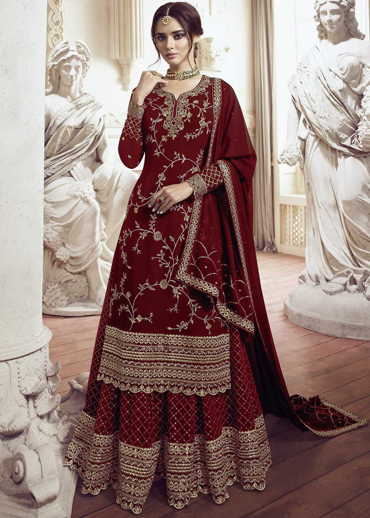 Designer Red Color Bridal Sharara Suit