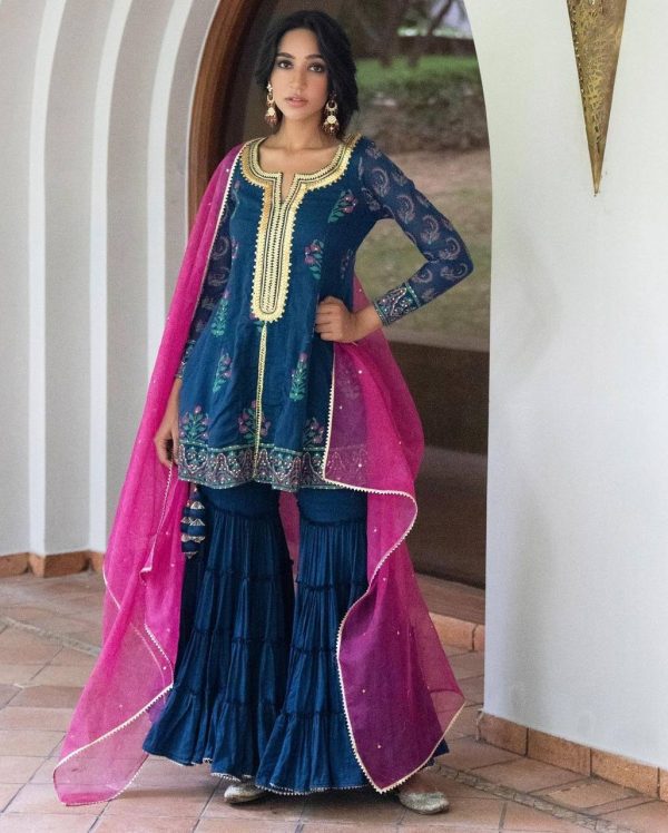 pleasant-navy-blue-color-soft-silk-real-mirror-work-sharara-suit