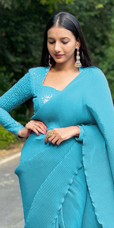 womens-party-wear-superb-sky-blue-color-pleating-work-saree