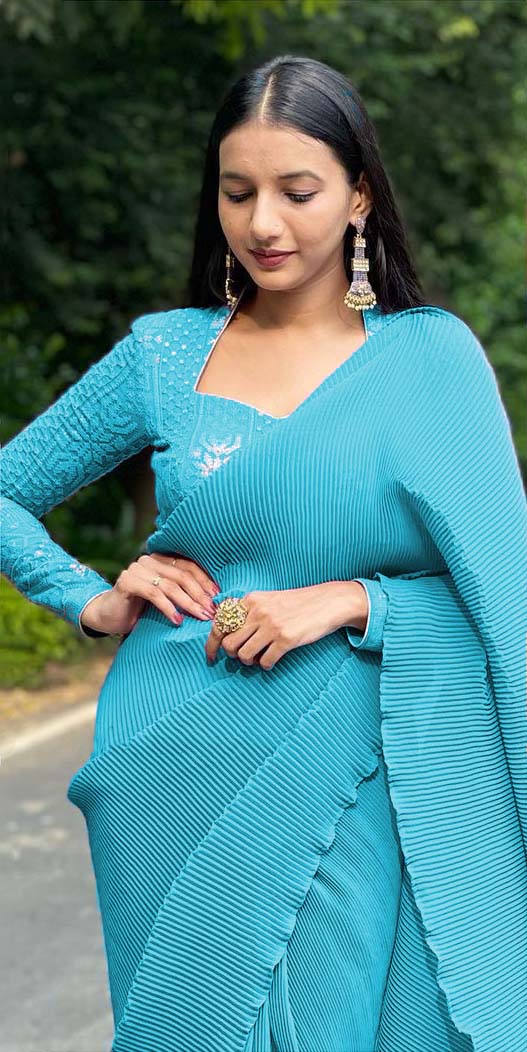 Designer Silk Zari Weaving Work Beige And Sky Blue Saree – tapee.in