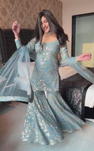 Brand New Stone Blue Colour Heavy Sequence Work Sharara Suit