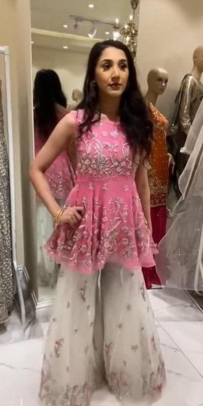 glossy-pink-colour-diamond-work-party-wear-sharara-suit