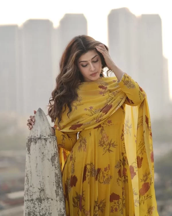 casual-wear-yellow-gown-with-beautiful-digital-print-on-georgette