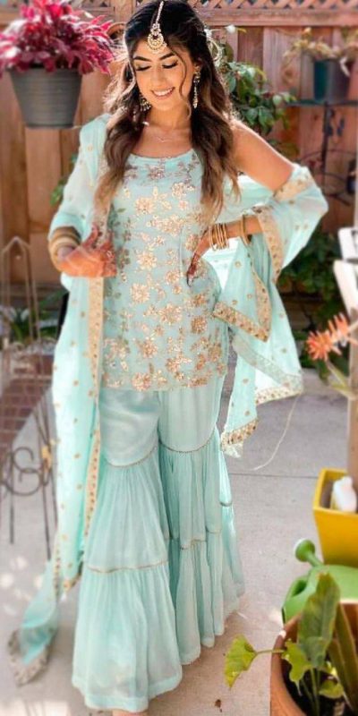 look-beautiful-sky-blue-color-embroidery-sequins-work-sharara-suit