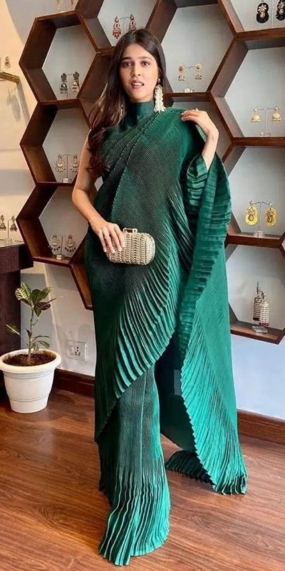 awesome-look-in-green-color-party-wear-pleated-saree