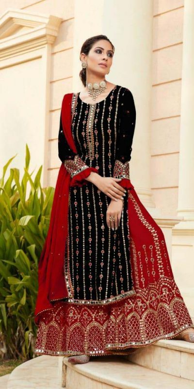 black-georgette-embroidered-sharara-suit-with-real-mirror-work