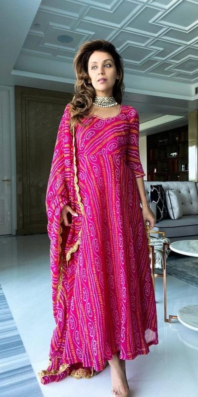 elegant-pink-color-georgette-with-bandhani-print-work-gown