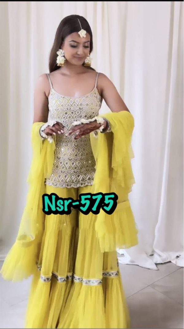 fancy-look-yellow-color-faux-georgette-party-wear-sharara-suit