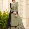 Green Blue Georgette Sharara Suit with Mirror Work
