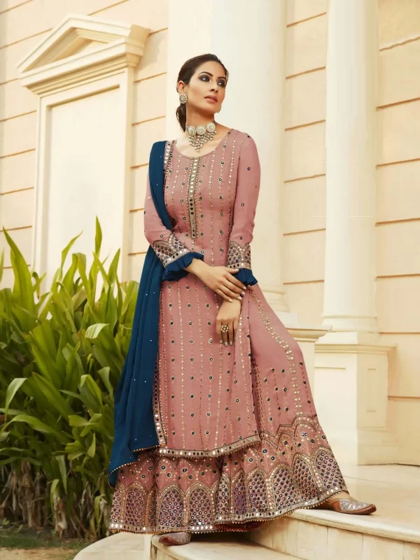 peach-georgette-embroidery-sharara-suit-with-real-mirror-work