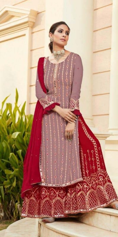 red-georgette-embroidered-sharara-suit-with-real-mirror-work