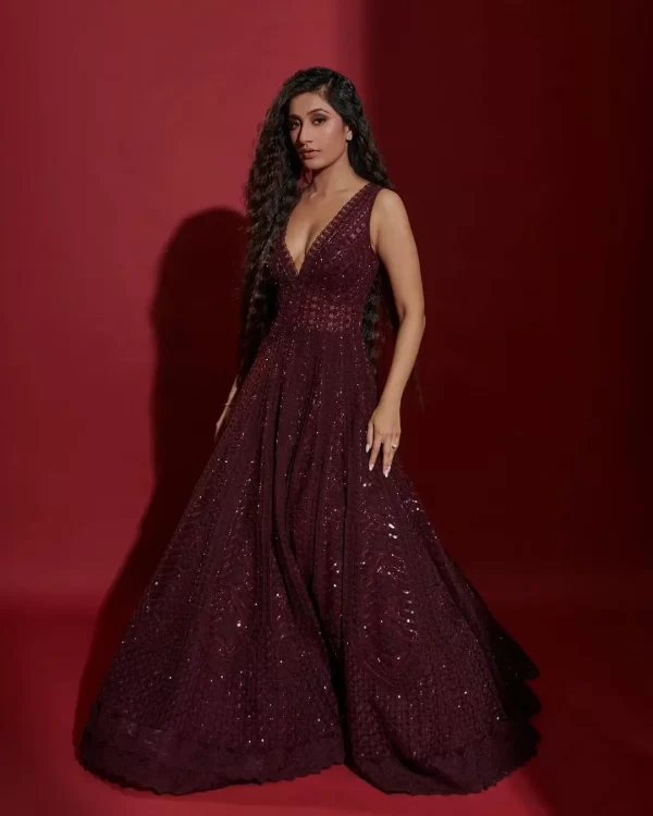 gorgeous-maroon-color-georgette-with-sequence-work-party-wear-gown