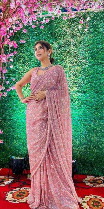 pink-georgette-saree-with-heavy-sequins-and-embroidery-work