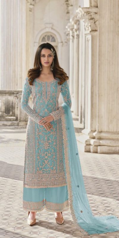 adorable-sky-blue-color-butterfly-net-and-embroidery-work-sharara