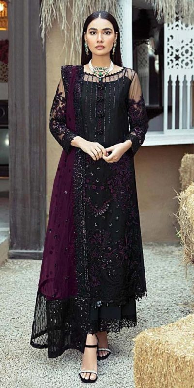 New Exclusive Black & Purple Faux Georgette Salwar Suit