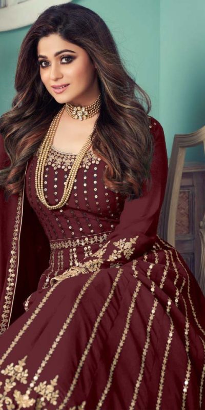 gorgeous-maroon-color-georgette-with-sequence-work-gown