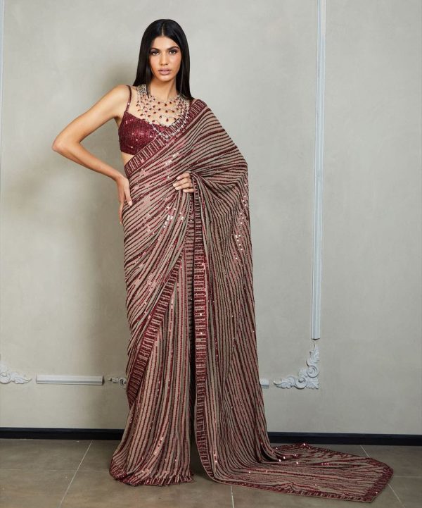 premium-quality-brown-color-sequence-embroidery-work-saree