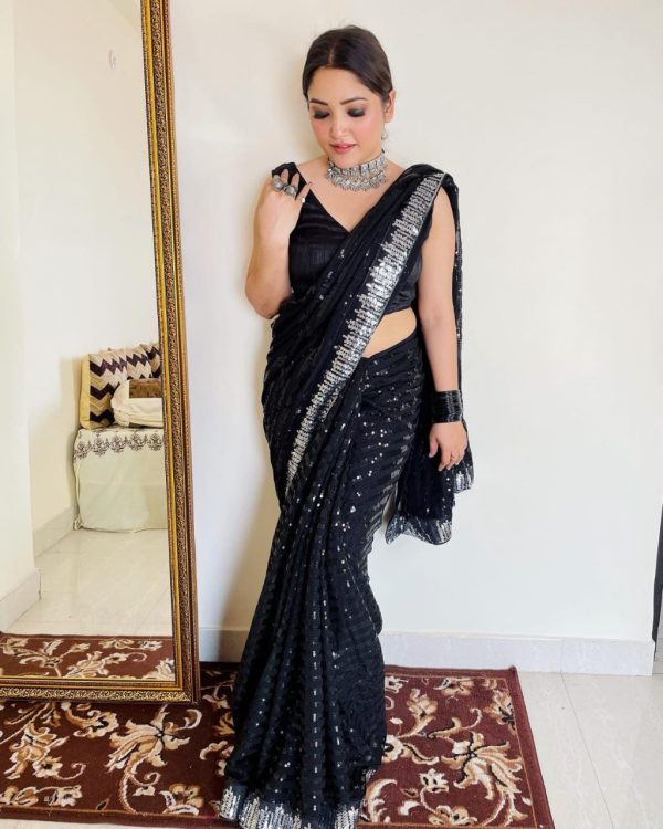 glorious-black-color-georgette-with-sequence-work-saree