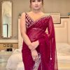 attractive-maroon-color-georgette-with-embroidery-work-saree