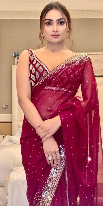 attractive-maroon-color-georgette-with-embroidery-work-saree