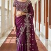 Purple Kasturi Silk with Zari and Thread Work Saree