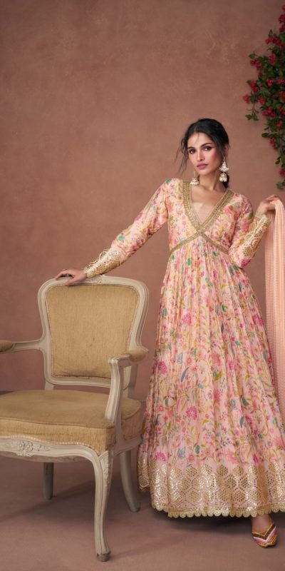 Attractive Pink Color Organza Silk With Embroidery And Sequins Work Anarkali Suit