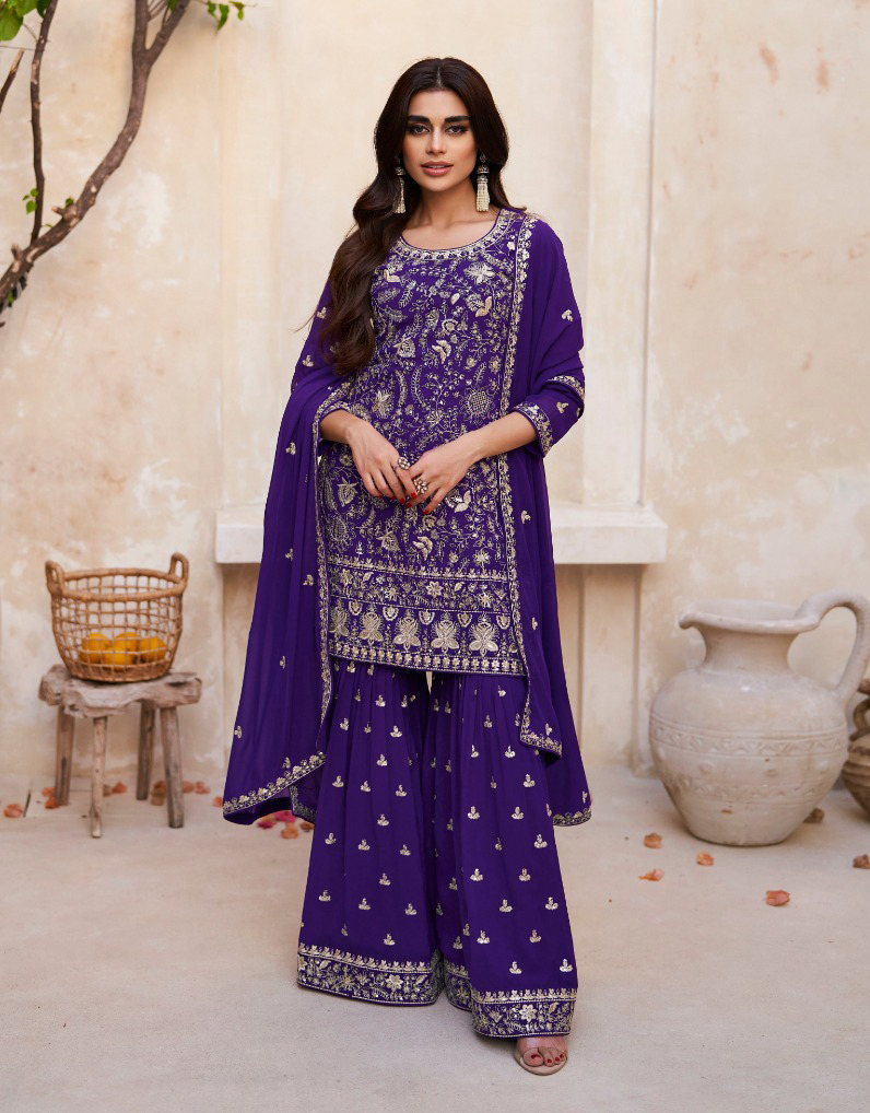 Purple sharara suit best sale