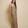 Peach Georgette lace border Sequence Fancy Saree