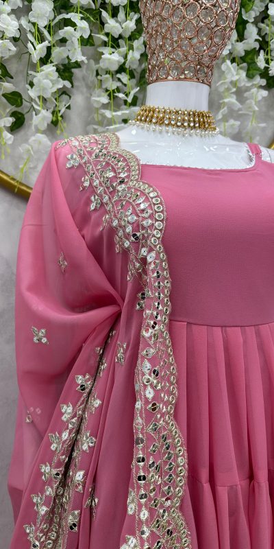 Pink Coloured Heavy Georgette With Schiffli Work Designer Party wear L –  Royskart