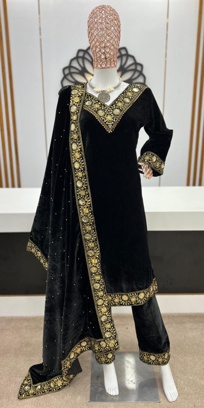 Aurora Black Color Heavy Viscose Velvet With Embroidery Sequence Work Gown