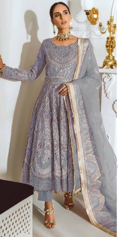 Dreamy Grey Color Heavy Net with sequence And Embroidery Work Anarkali Suit