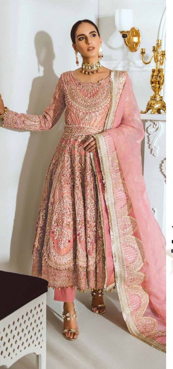 Dreamy Pink Color Heavy Net with sequence And Embroidery Work Anarkali Suit