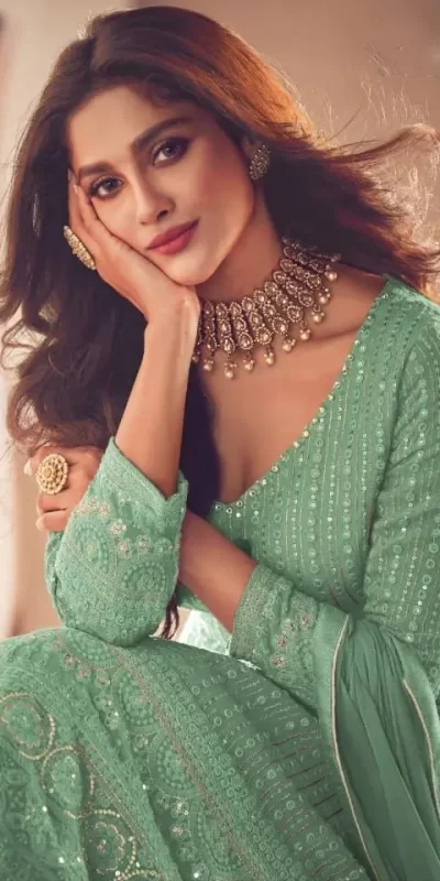 Glamorous Green Color Heavy Georgette with Santoon And Embroidery Designer Work Suit