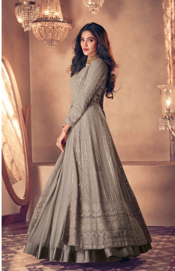 Glamorous Grey Color Heavy Georgette with Santoon And Embroidery Designer Work Suit