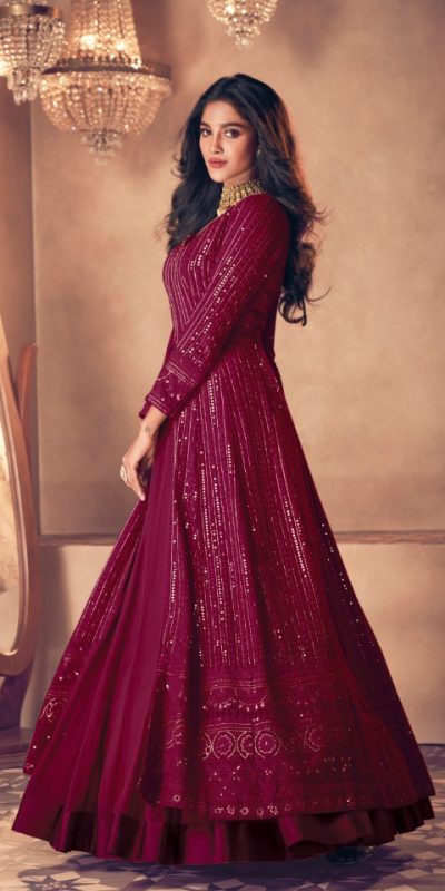 Glamorous Red Color Heavy Georgette with Santoon And Embroidery Designer Work Suit