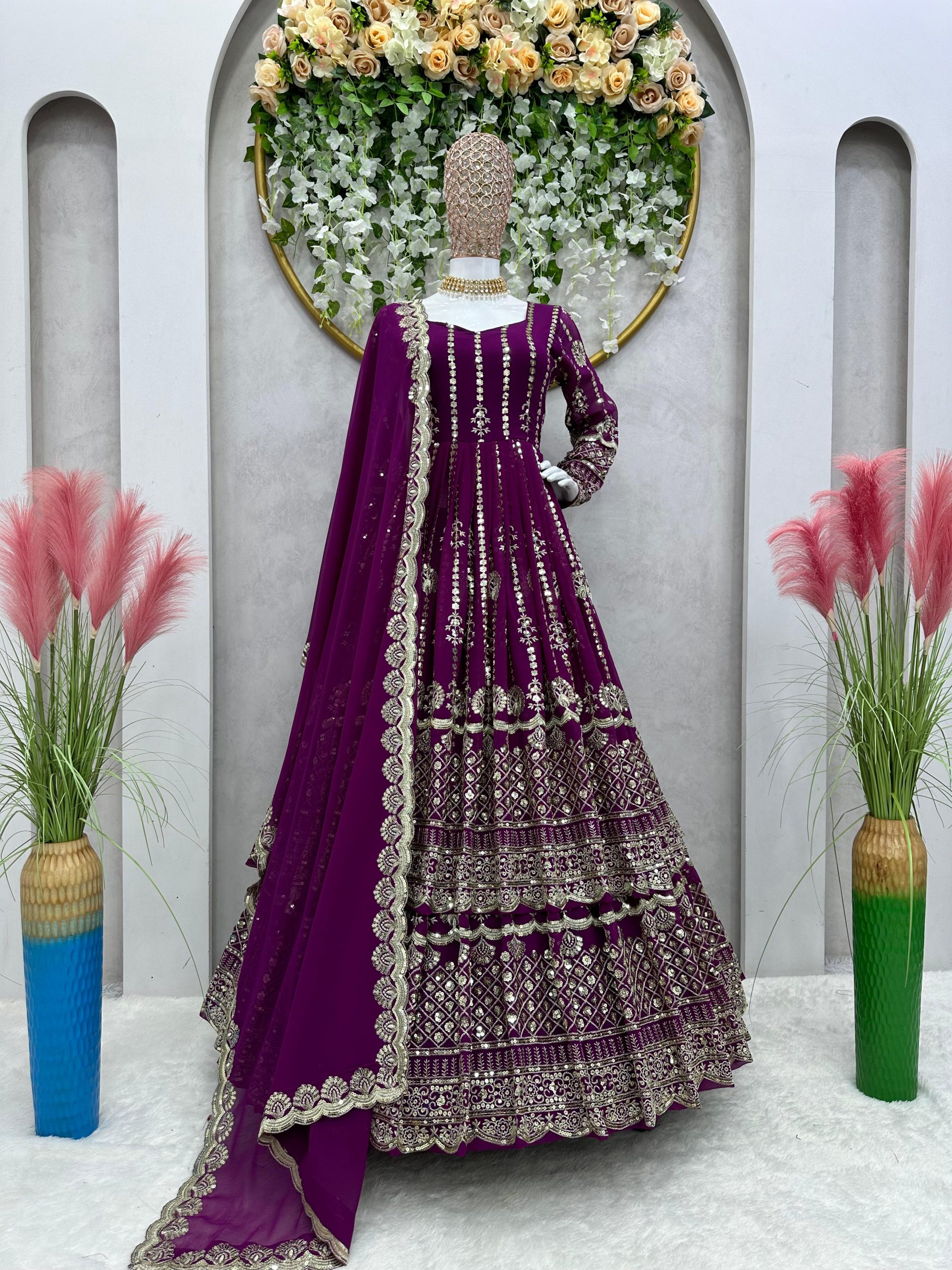 Buy Wine Tier Embroidered Lehenga Set by VVANI BY VANI VATS at Ogaan Online  Shopping Site