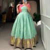 Lovely Green Color Micro Cotton Silk Jacquard Zari work designer gown