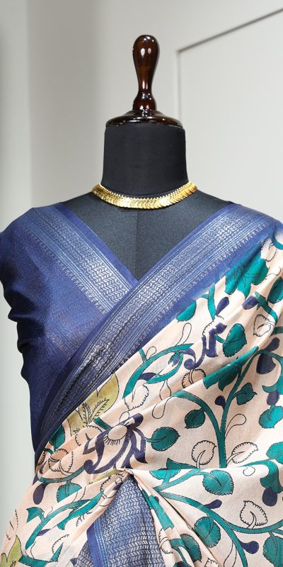 Wanted Navyblue Color Dola Silk Printed With Zari Border Partywear Designer Style Saree