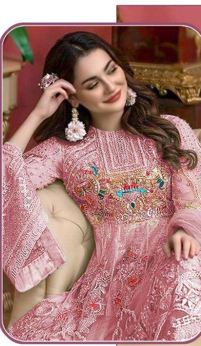 Attractive Pink Color Heavy Net with sequence And Embroidery With stone work Anarkali Suit