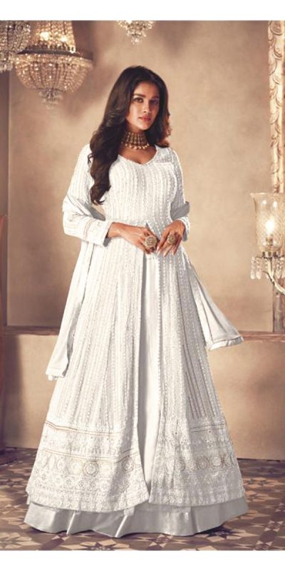 Glamorous White Color Heavy Georgette with Santoon And Embroidery Designer Work Suit