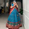 Sky Blue Tussar Silk Foil Print Lehenga Choli