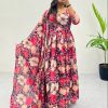 Ravishing Pink Color Heavy Chinon Printed Gown With Lace Border Dupatta