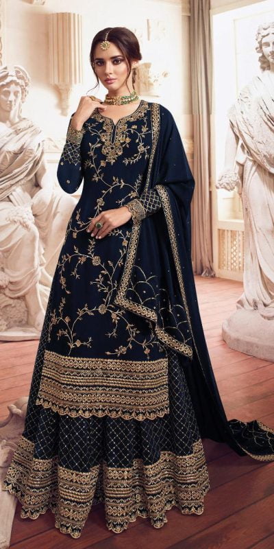 Adorable Blue Color Georgette With Embroidery Sharara Suit