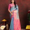 Blue Silk Gold And Silver Zari Weaving Saree