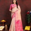 Golden Pink Silk Gold And Silver Zari Saree