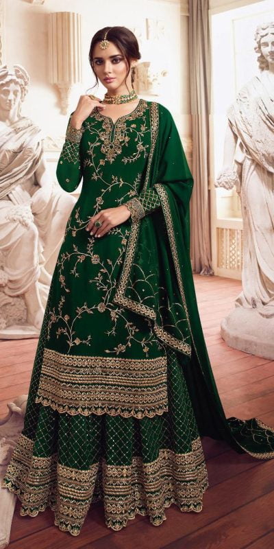 Adorable Green Color Georgette With Embroidery Sharara Suit