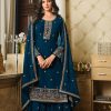 Adorable Peacock Blue Color Georgette Embroidery Sequence Work Sharara Suit