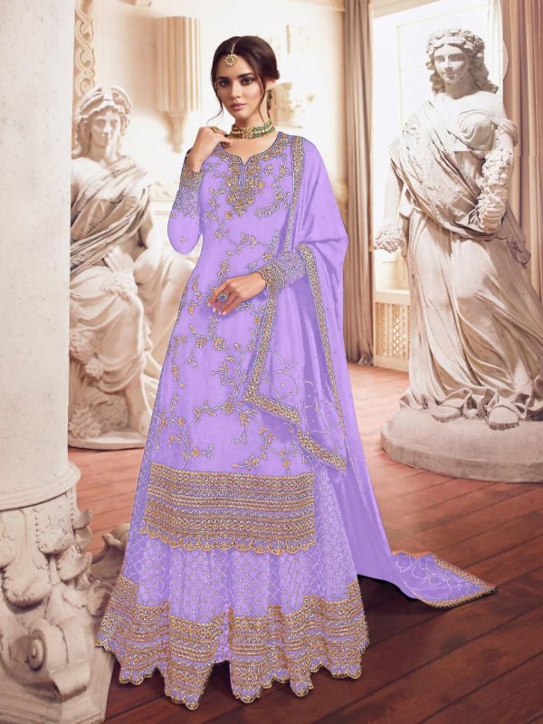 Adorable Purple Color Georgette With Embroidery Sharara Suit