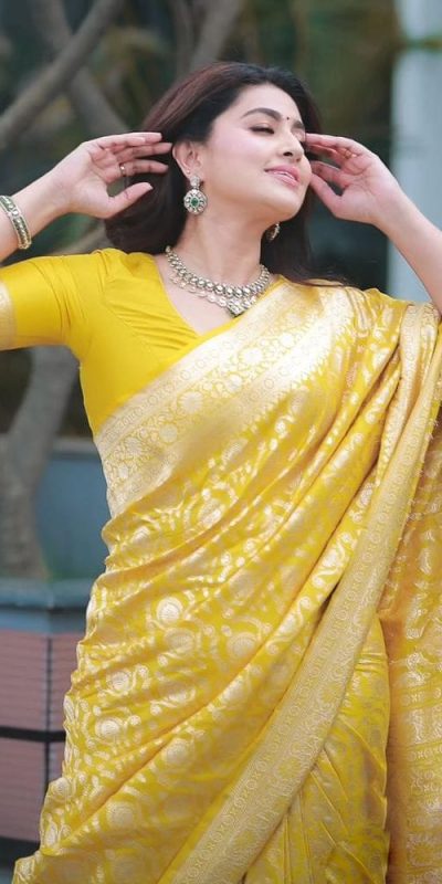 Sneha Beautiful Yellow Color Banarasi Soft Silk Saree